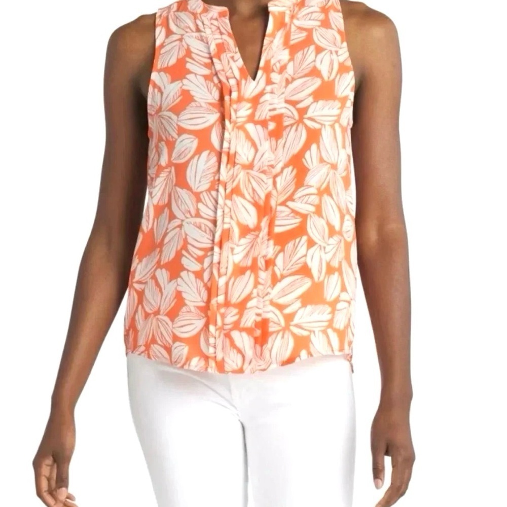 41 Hawthorn Soft Orange Breyson Pleat Detail Split Neck Blouse